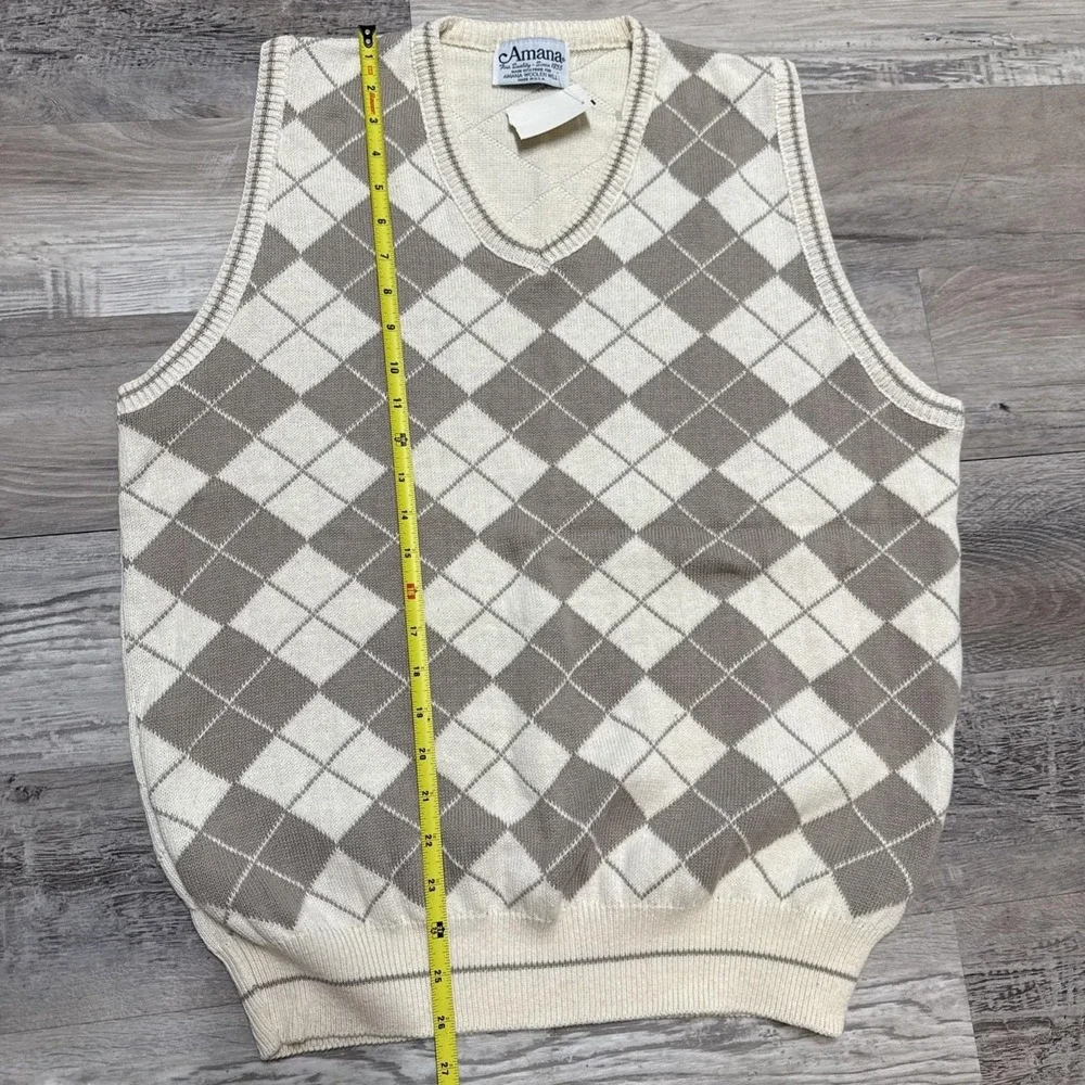 Vtg Amana Cotton Sweater Vest XL Preppy Academia Retro Neutral Knit Grandpa USA